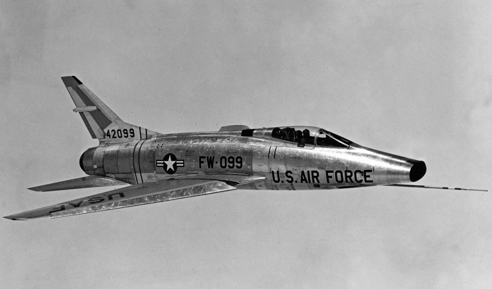 This North American Aviation F-100C-25-NA Super Sabre, serial number 54-2099, is similar to the fighter flown by Lieutenant Brooks, 10 January 1956. (U.S. Air Force)