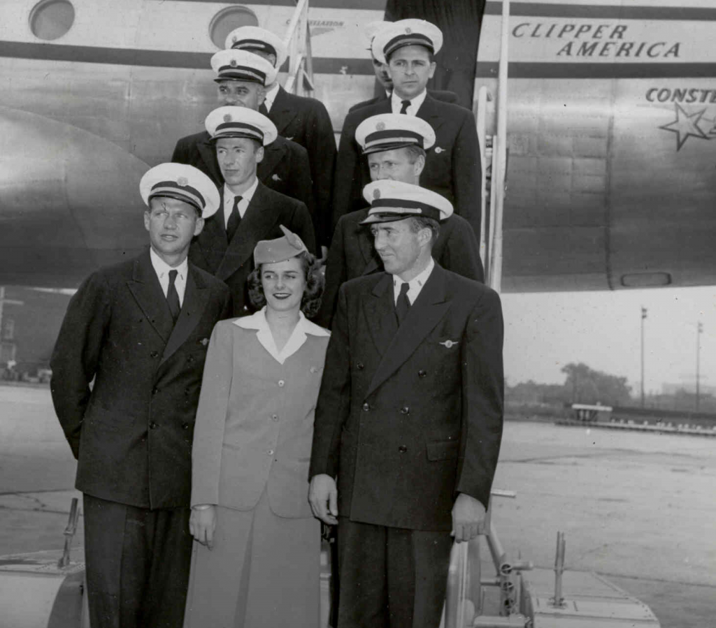 Crewmembers of Pan American World Airways' Clipper American, a Lockheed L-749 Constellation, N86527. (Pan American World Airways photograph via) 