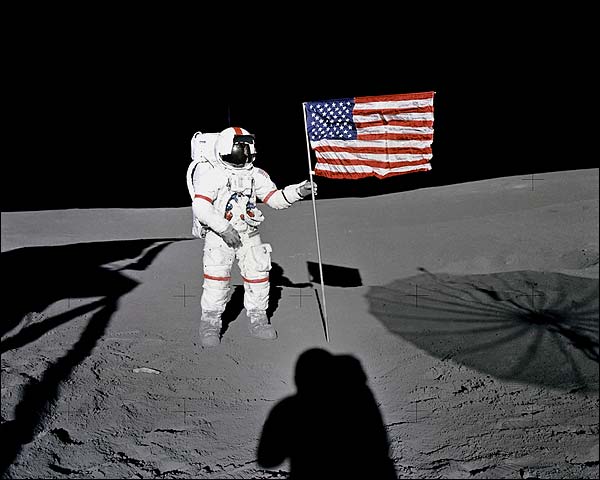 Alan Bartlett Shepard, Jr., Captain, United States Navy, Astronaut, on the surface of The Moon, 5 February 1971. (Edgar D. Mitchell/NASA)