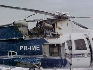 Fire-damaged Sikorsky S-76A serial number 760178, registration PR-IME, at Macae Airport, Rio de Janeiro, Brasil, 29 December 2008.
