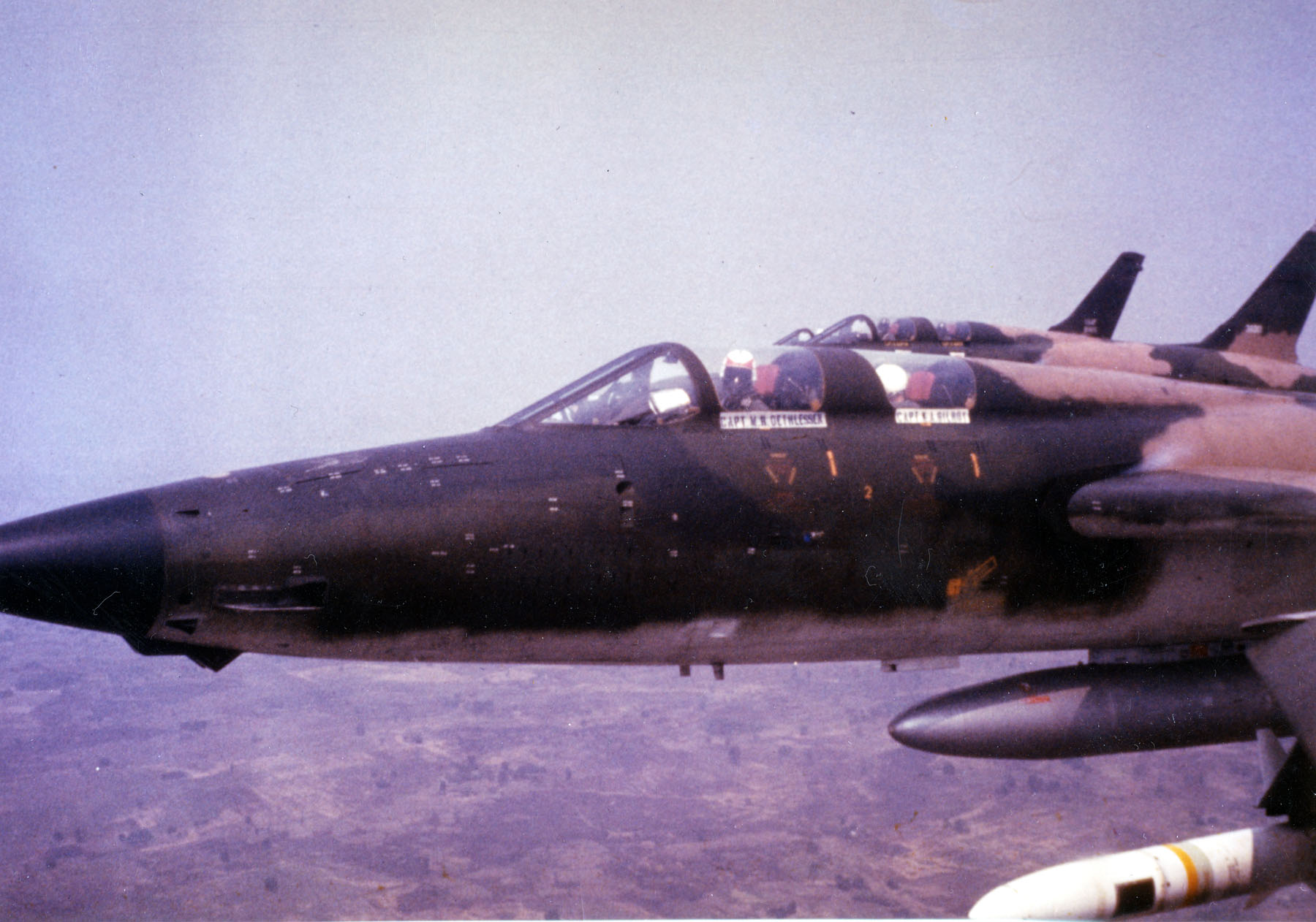 A Republic F-105F Thunderchief Wild Weasel III, flown by Captain Merlyn F. Dethlefsen and Captain Kevin A. Gilroy. (U.S. Air Force)