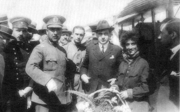 Chilean dignataries congratulate Adrienne Bolland at Santiago, Chile, 1 April 1921.