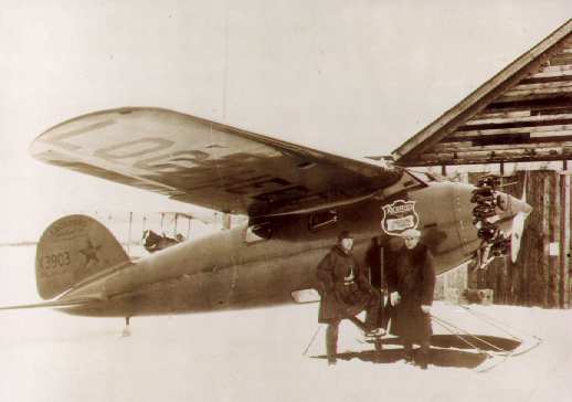 Ben Eileson and Hubert Wilkins with their Lockheed Vega, NX3903. (George King Collection, Alaska and Polar Regions Collections, Elmer E. Rasmuson Library, University of Alaska Fairbanks)