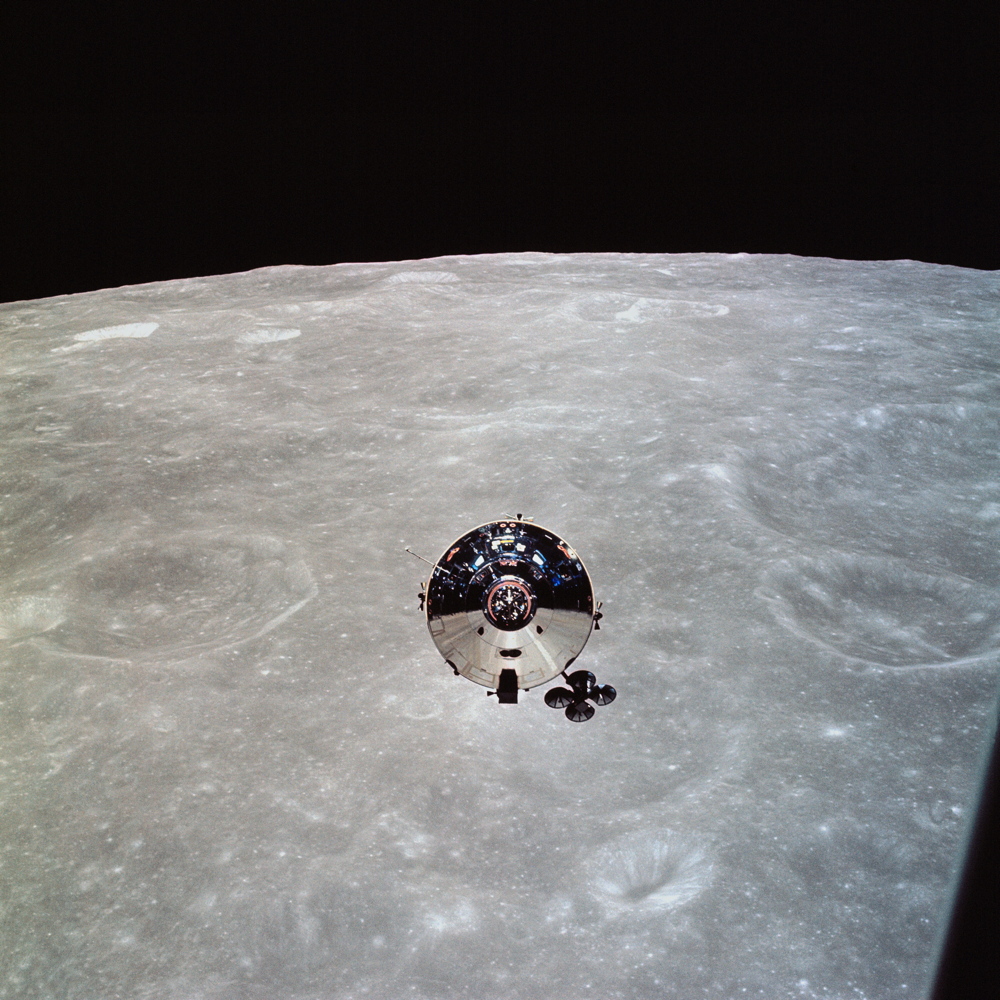 Charlie Brown, the Apollo 10 Command and Service Module in lunar orbit, 22 May 1969. (NASA)