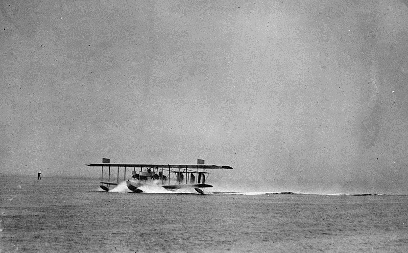 NC-4 departing Ponta del Gada, Azores for Lisbon, Portugal. (National Photo Company Collection, Library of Congress)