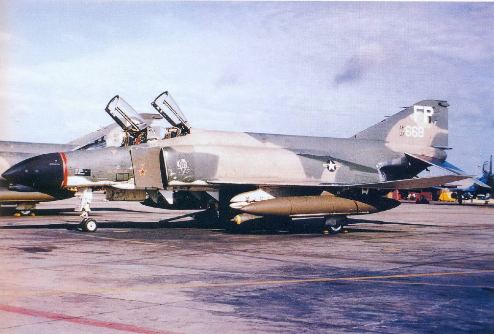Colonel Robin Olds shot down a MiG-21 with an AIM-9 Sidewinder fired from this McDonnell F-4C-21-MC Phantom II, 63-7668, 4 May 1967. U.S. Air Force)