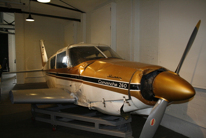 The wreck of Myth Too, Piper PA-24-260B Comanche G-ATOY at the Scottish National Museum of Aviation. (Aviation Safety Network)