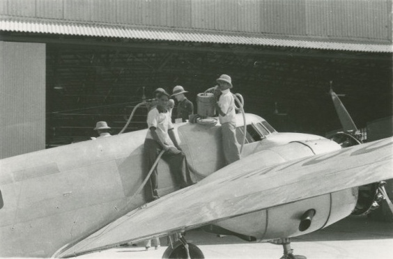 Amelia Earhart's Lockheed Electra 10E Special, NR16020, being fueled at Karachi, India (Purdue University Libraries, Archives and Special Collections)