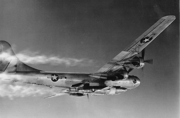 NASA 800, a highly modified Boeing B-29 Superfortress, carries the Bell X-1A to altitude over Edwards AFB. (NASA)