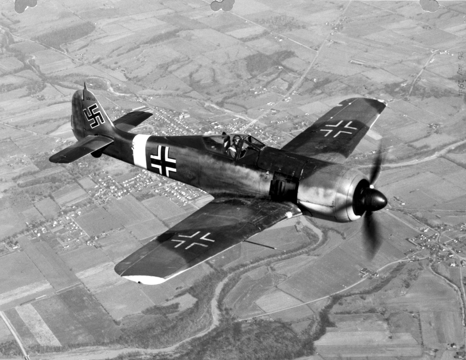 A captured Focke-Wulf Fw 190 in flight. (U.S. Air Force)