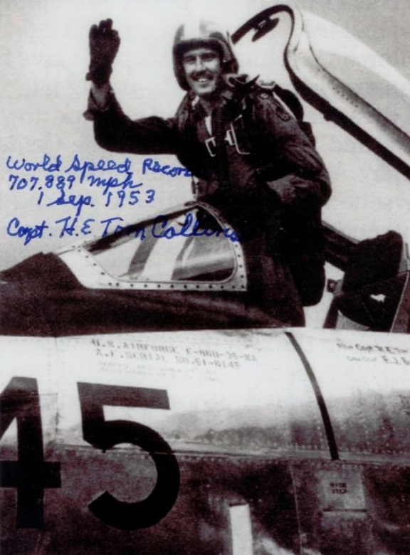 Captain Harold E. "Tom" Collins, U.S. Air Force, in the cockpit of the FAI World Speed Record setting North American Aviation F-86D-35-NA Sabre 51-6145. (Photograph courtesy of Neil Corbett, Test and Research Pilots and Flight Test Engineers)