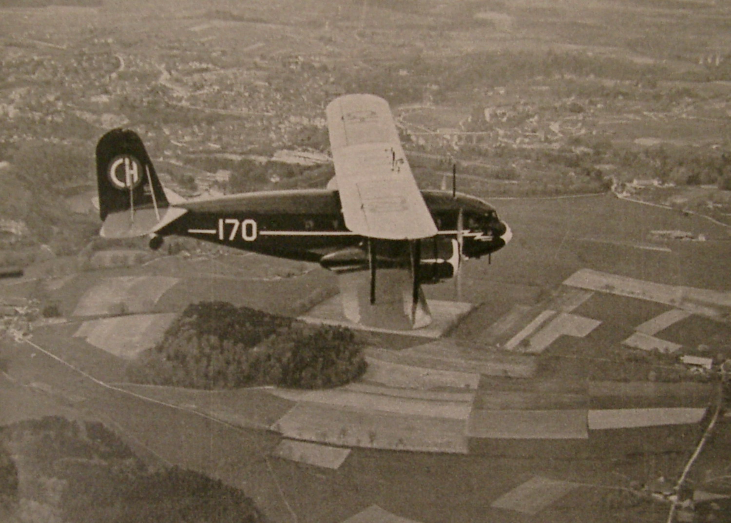 Swissair Curtiss AT-32C Condor II, CH-170, in flight.