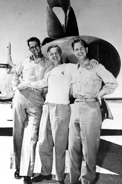 Major Marion E. Carl, USMC; Gene May, Douglas Aircraft Company; Commander Turner F. Caldwell, USN.