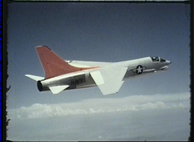 Commander R.W. "Duke" Windsor, U.S. Naby, flying Vought F8U-1 Crusader Bu. No. 141345, set a U.S. national speed record of miles per hour ( km/h) at 40,000 feet over China Lake, California. (University of Texas) 