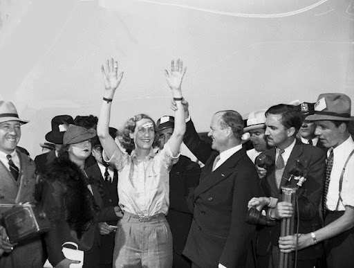 Beryl Markham, with her forehead bandaged, after her historic solo transatlantic flight, 5 September 1936. (Unattributed) 