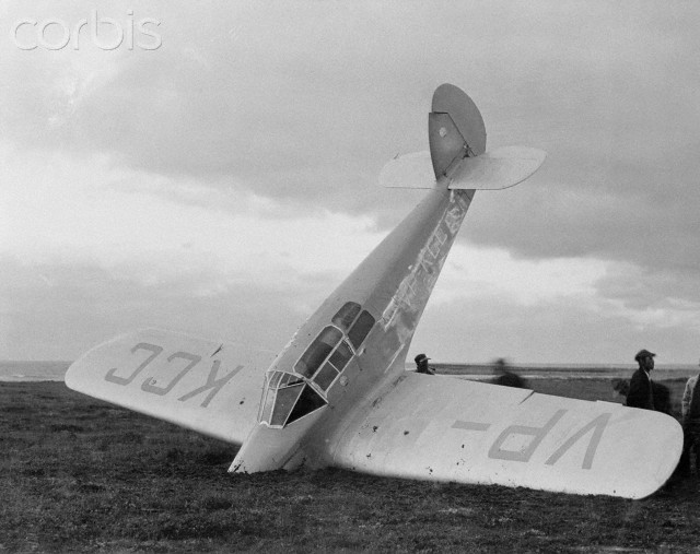 Beryl Markham's solo transatlantic flight ended in this peat bog at Beliene, Cape Breton, Nova Scotia, 5 September 1936. (© Bettmann/CORBIS)