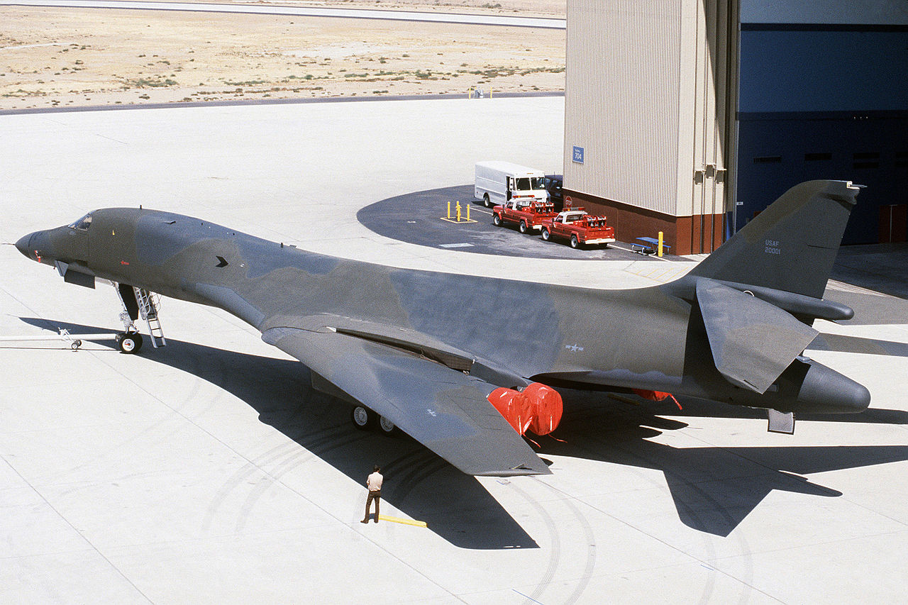Rockwell B-1B 82-0001 parked at the Rockwell International facility, AF Plant 42, Palmdale, California, 3 September 1984. (Rockwell)