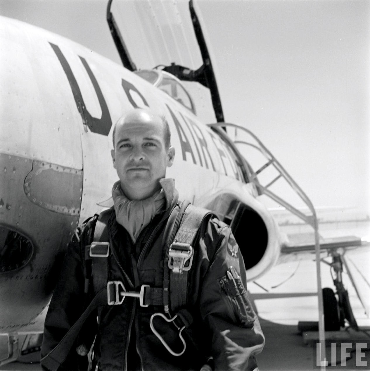 Captain Milburn Grant Apt, United States Air Force, with a Lockheed T-33A Shooting Star. (LIFE Magazine)