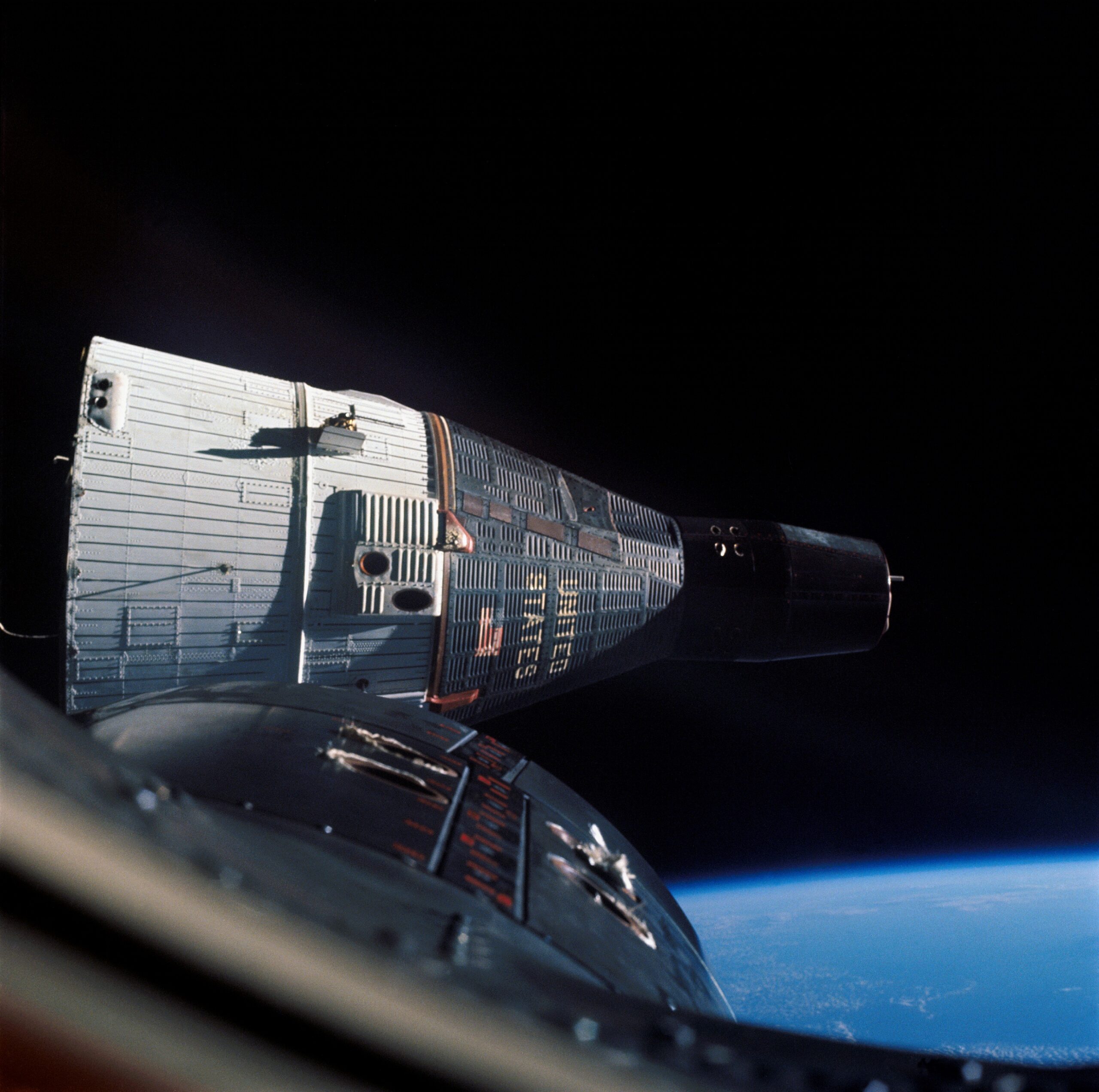 Gemini 7, as seen from Gemini 6A, 15 December 1965. (NASA)