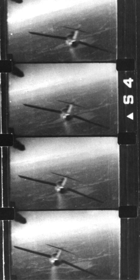 Film from the gun camera of Major Davis’ F-86E Sabre 51-2752 shows a MiG 15 smoking after being hit, 13 December 1951. (U.S. Air Force)
