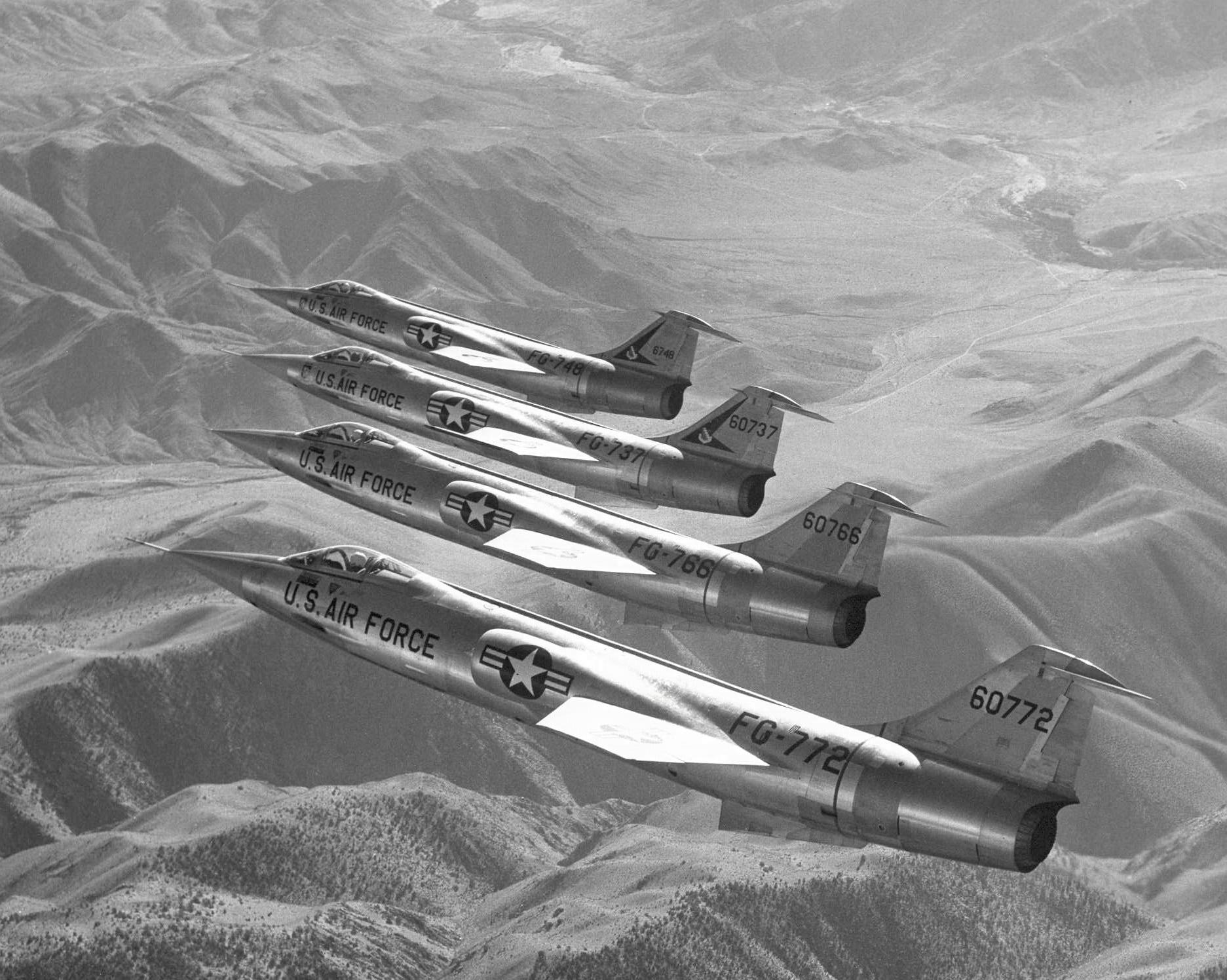 Lockheed F-104A-15-LO Starfighter 56-0772 is the interceptor closest to the camera in this photograph. (U.S. Air Force)