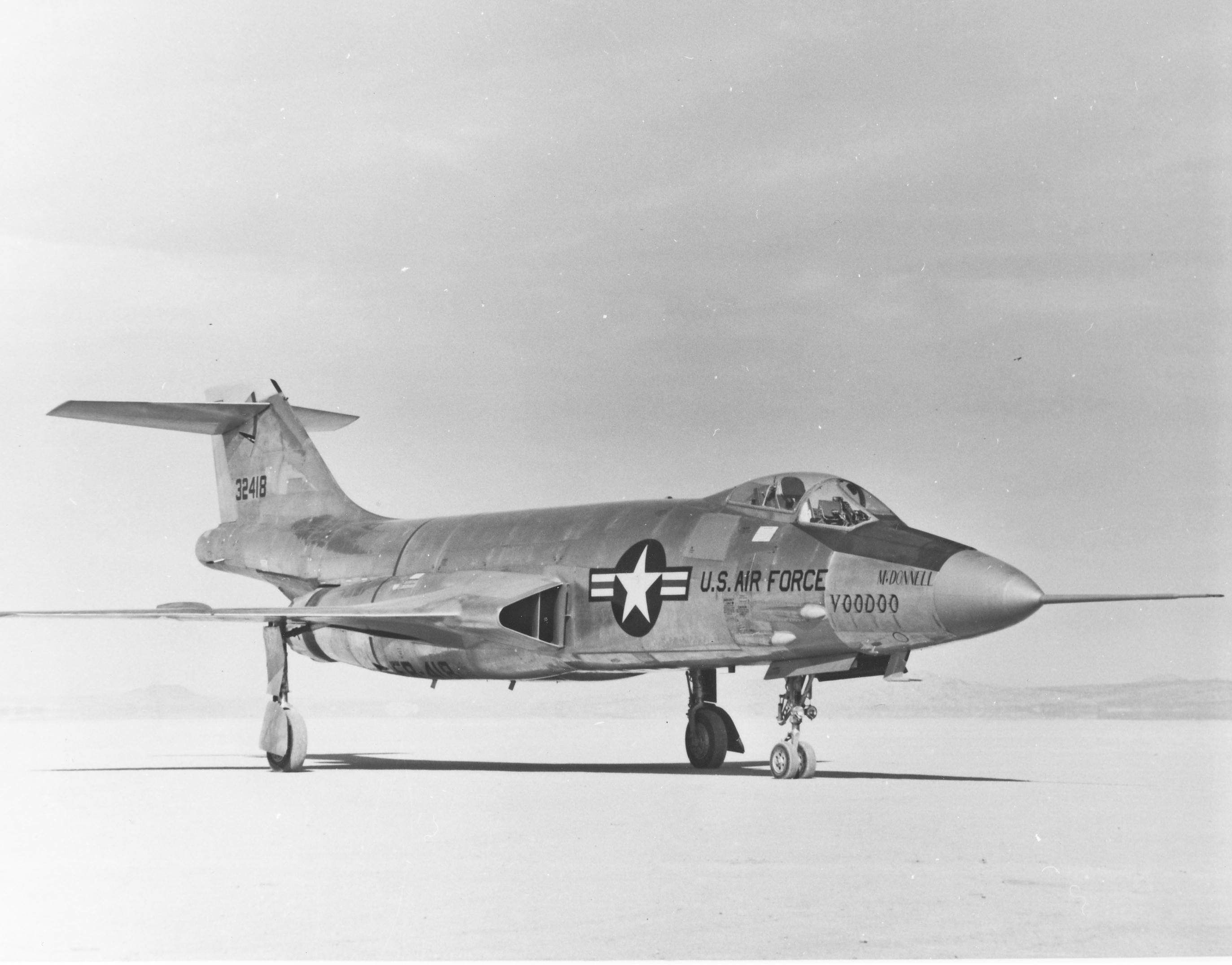 mcDonnell F-101A-1-MC Voodoo 53-2418, right front quarter view. (U.S. Air Force)