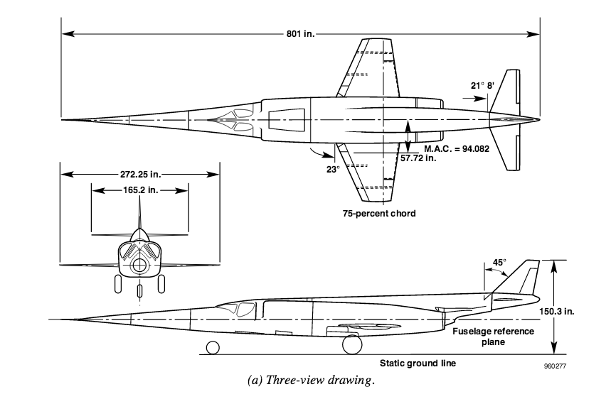 Three-view drawing of the Douglas X-3. (NASA)