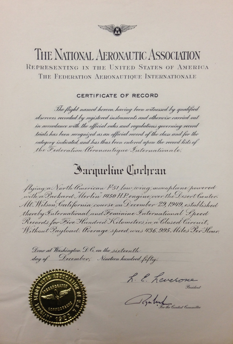 National Aeronautic Association Certificate of Record in the San Diego Air and Space Museum Archive. (Bryan R. Swopes)