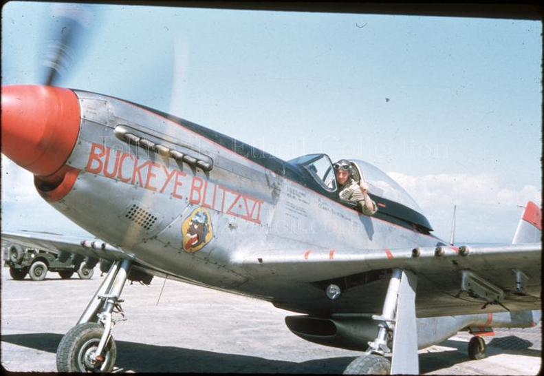 Captain Joseph W. Rogers, U.S. Air Force, in teh cocpt of BUCKEY BLITZ VI, Korea, 1950. (U.S. Air Force)