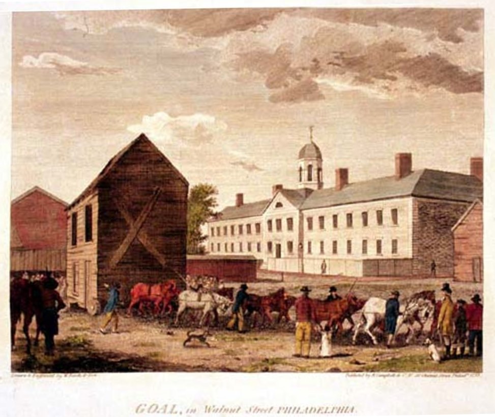 Jean-Pierre Blanchard began his ascent at the Walnut Street jail, Philadelphia, Pennsylvania, 9 January 1793.