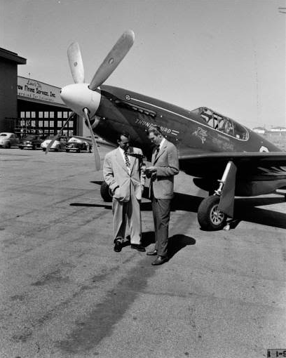 Joe C. De Bona and James M. Stewart with Thunderbird, a North American Aviation P-51C Mustang, N5528N. (LIFE Magazine)