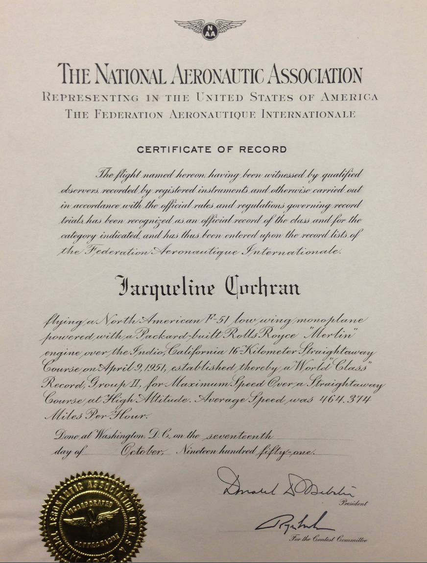 National Aeronautic Association Certificate of Record in the San Diego Air and Space Museum Archive. (Bryan R. Swopes)