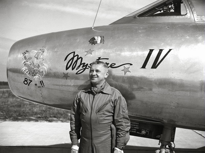 Constantin Wladimir Rozanoff, Chief Pilot, Dassault Aviation, with a Mystère IV. (Photograph courtesy of Neil Corbett, Test and Research Pilots, Flight Test Engineers)