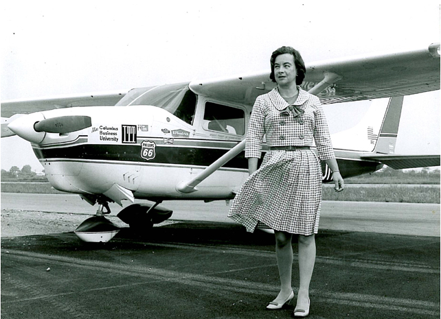 Jerrie Mock with her Cessna P206, N155JM. (FAI)