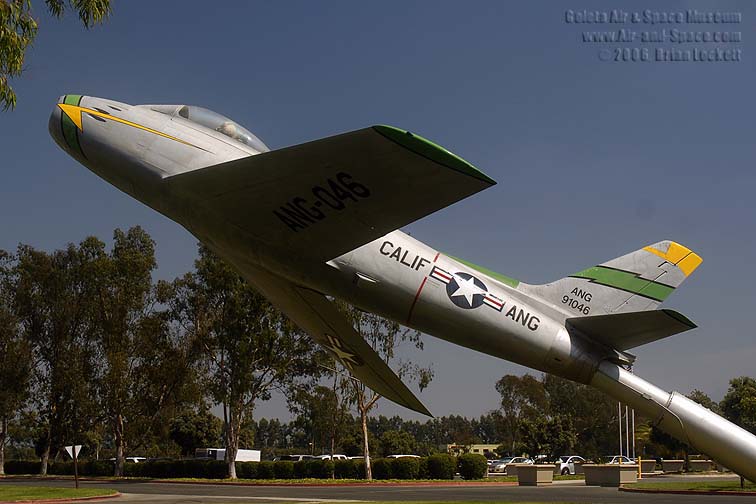 North American Aviation F-86A Sabre 49-1046 at the entrance to the Channel Islands National Guard Station, Point Mugu, California. (Goleta Air and Space Museum_