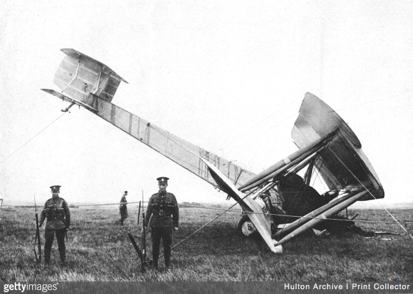 Alcock and Brown's aeroplane after completing the first non-stop transatlantic flight, 1919. (Getty Images/Print Collector)