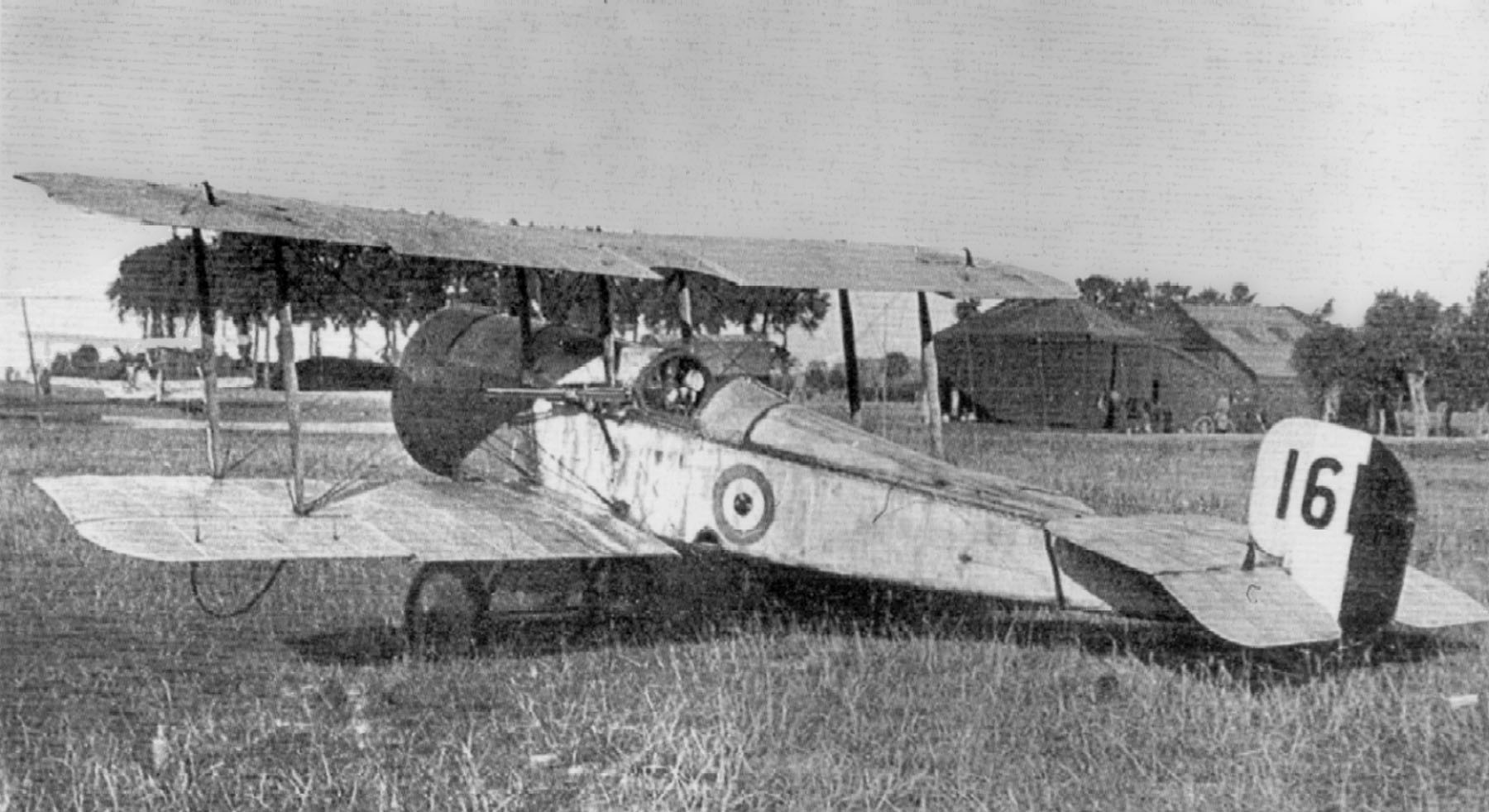 Captain Hawker's Bristol Scout C, No. 1611, in which he destroyed three enemy aircraft in aerial combat, 25 July 1915. In this photograph, the angled placement of Hawker's Lewis machine gun is visible.