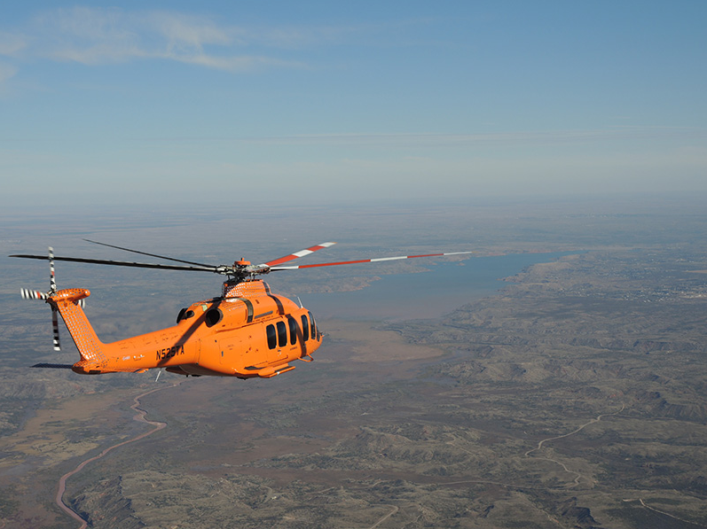 The prototype Bell 525 Relentless in cruise flight. (Bell Helicopter)