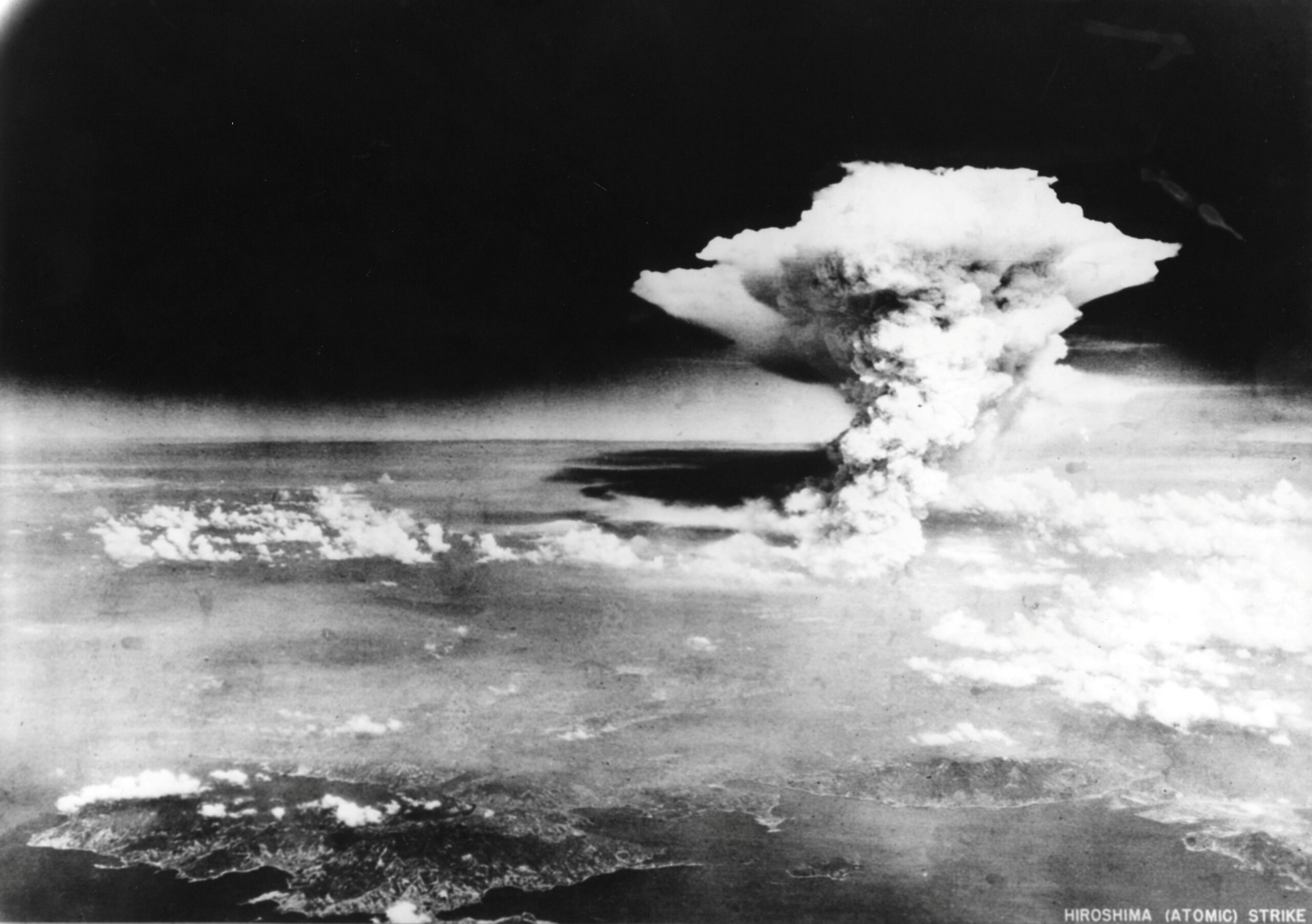 A pyrocumulus cloud from the firestorm spreads laterally as it reaches the upper atmosphere. (U.S. Air Force)