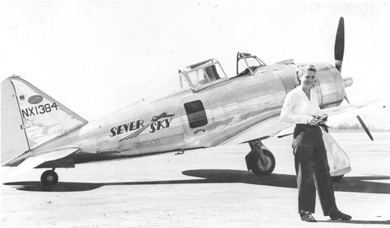 Jackie Cochran with the Seversky AP-7A, NX1384. Her racing number, 13, has not yet been painted on the fuselage. (San Diego Air and Space Museum Archive)