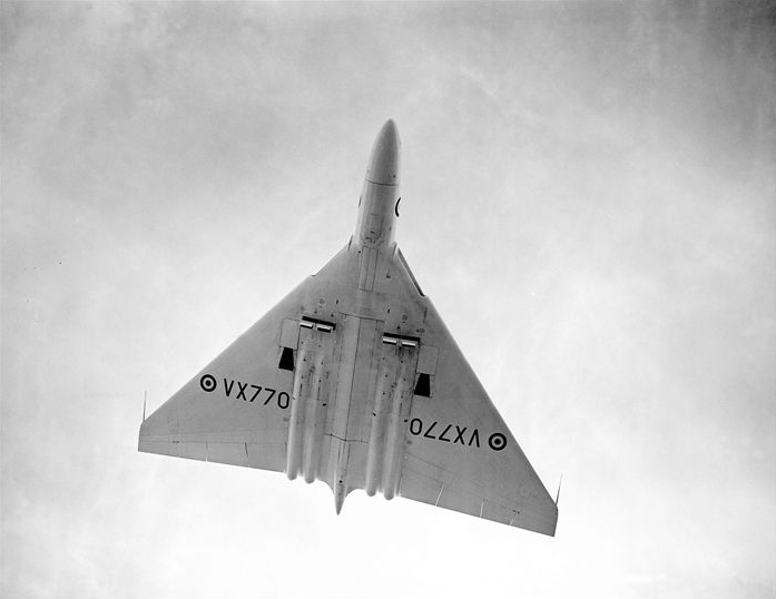 Seen from below, VX770 shows the full delta wing of the prototype. Production aircraft used a modified wing with curved leading edges in order to delay compressibility effects at high speeds. (Unattributed)