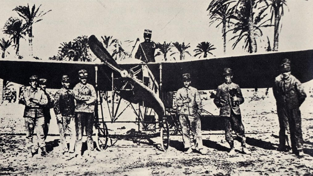 Captain Carlo Piazza in the cockpit of his Blériot XI. (Aeronautica Militaire Italiana)