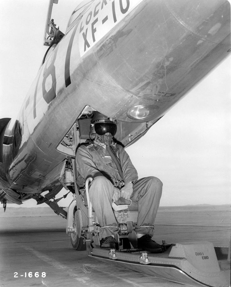 The XF-104 had a downward-firing ejection seat, intended to avoid the airplane's tall vertical tail. Production aircraft used an upward-firing seat. (Lockheed)