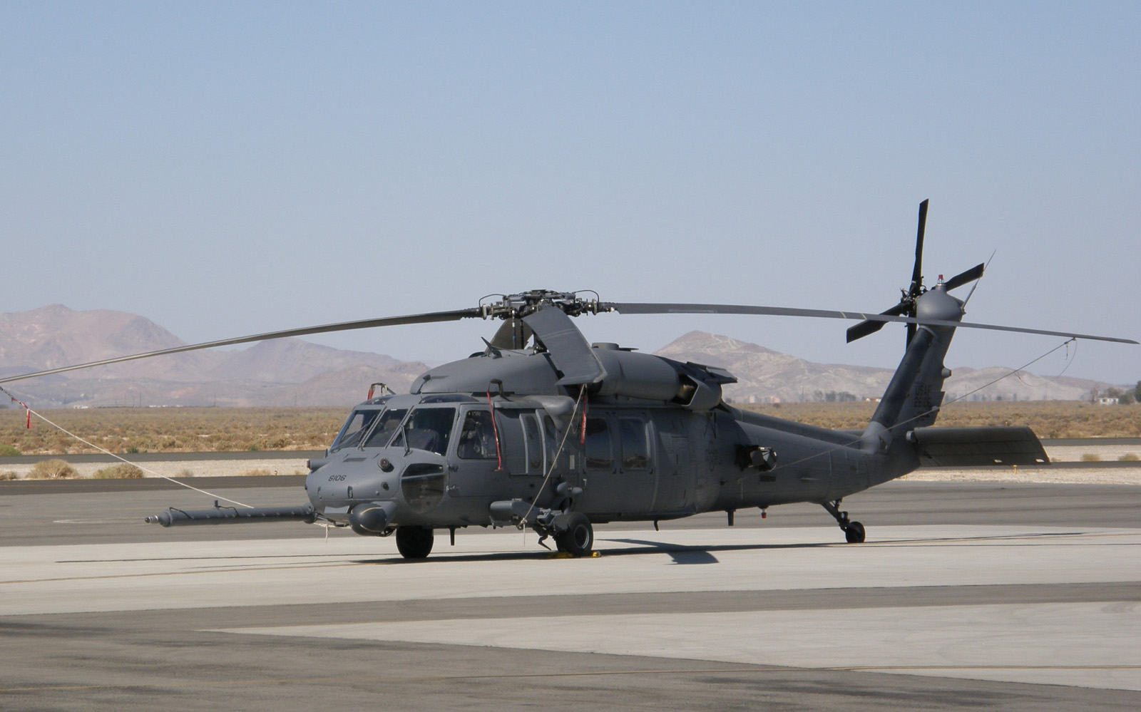 Sikorsky HH-60G Pave Hawk 88-26106, sister ship of Jolly 110, at William J. Fox Field, Lancaster, California. (Alan Radecki)