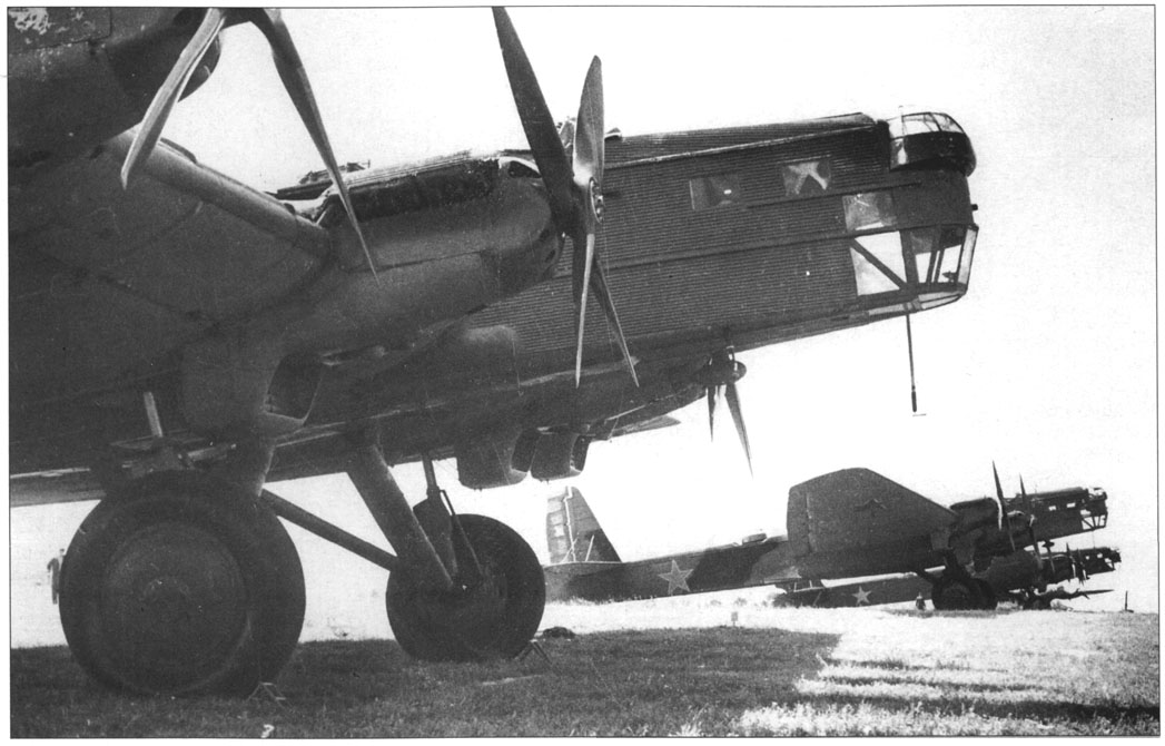 Soviet Air Force Tupolev TB-3 heavy bombers.