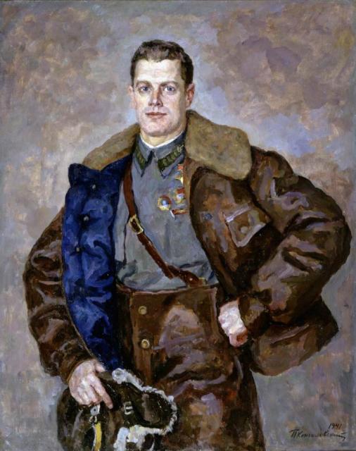 “Portrait of a Hero of the Soviet Union, Pilot A.B. Yumashev,” by Pyotr Konchalovsky, 1941. 140 x 111 cm., Russian Museum, St. Petersburg, Russia.