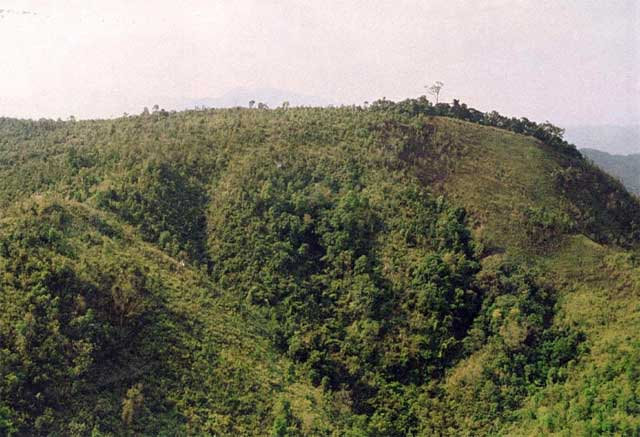 Hill 891, a 2,923-foot hilltop just west of the Laos/Vietnam Border: the crash site of UH-1D "Spartan 53" and HH-3E "Jolly Green 26," 9 November 1967. (190th AHC)