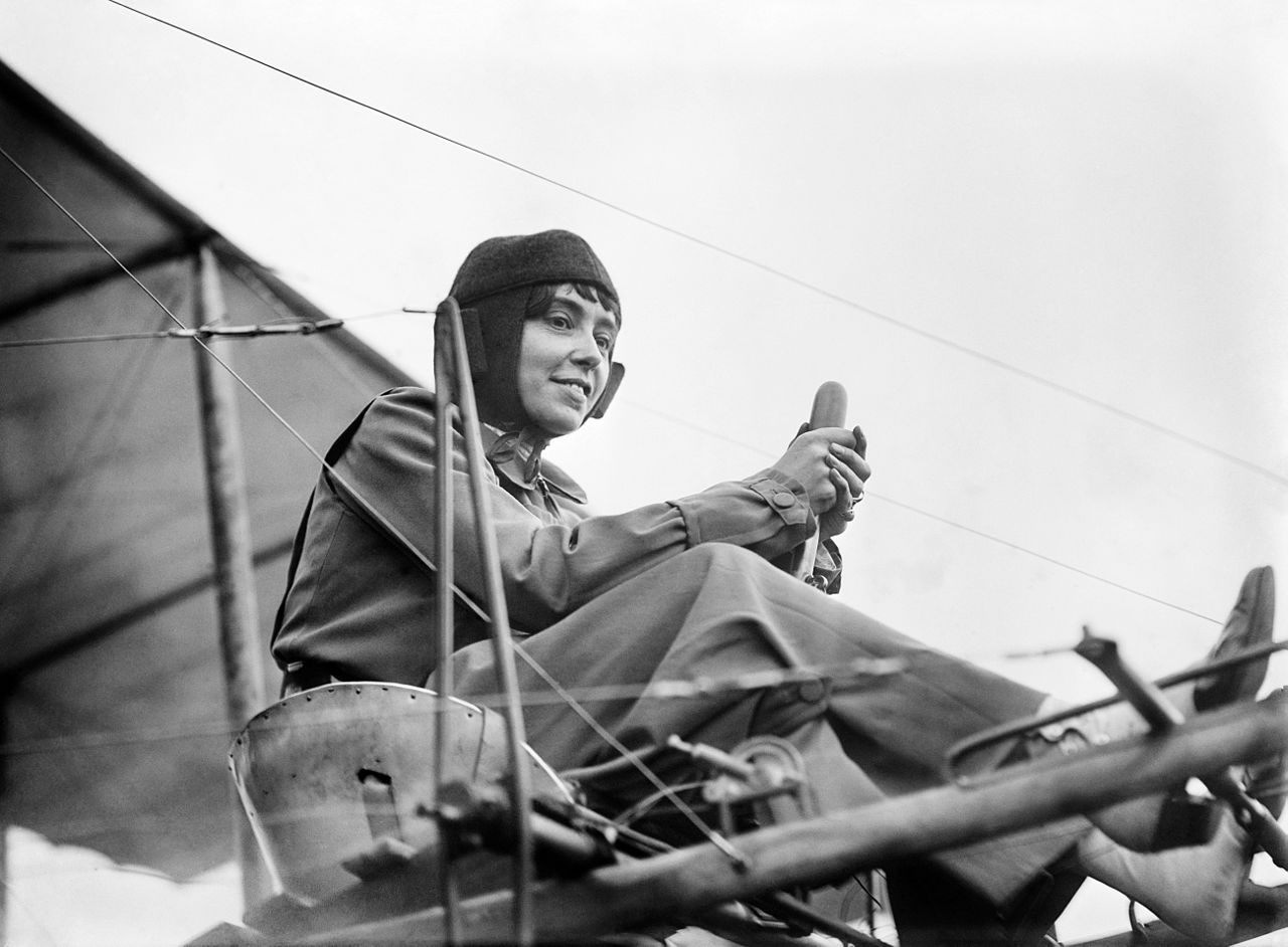 Hélène Dutrieu in her Farman airplane, 1911 (Unattributed)