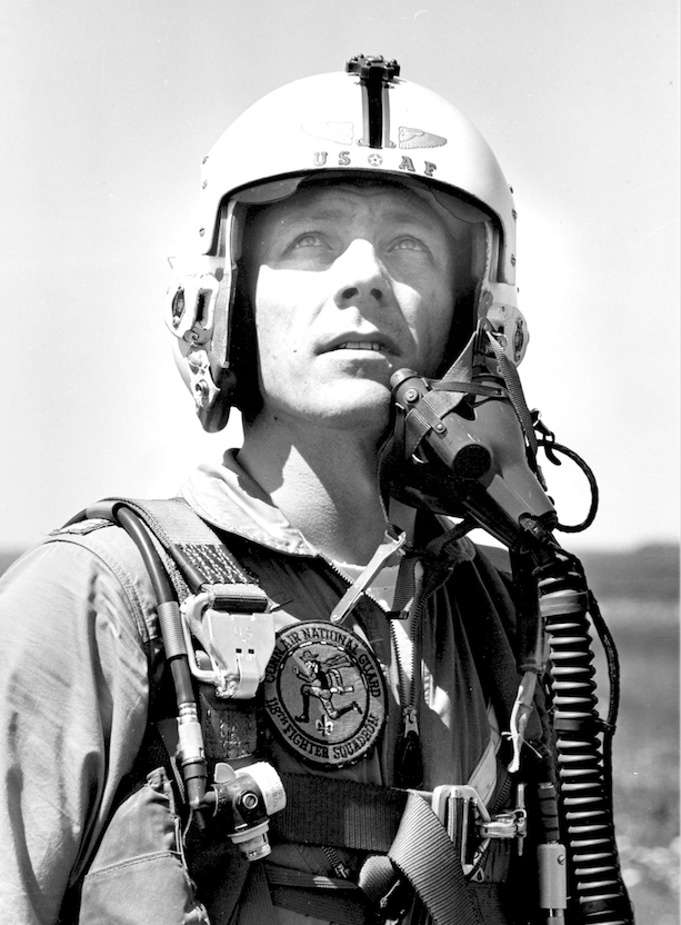 Captain John L. Swigert, Jr., United States Air Force, F-100 Super Sabre pilot, 118th Fighter Squadron, Connecticut Air National Guard. (U.S. Air Force via Jet Pilot Overseas)