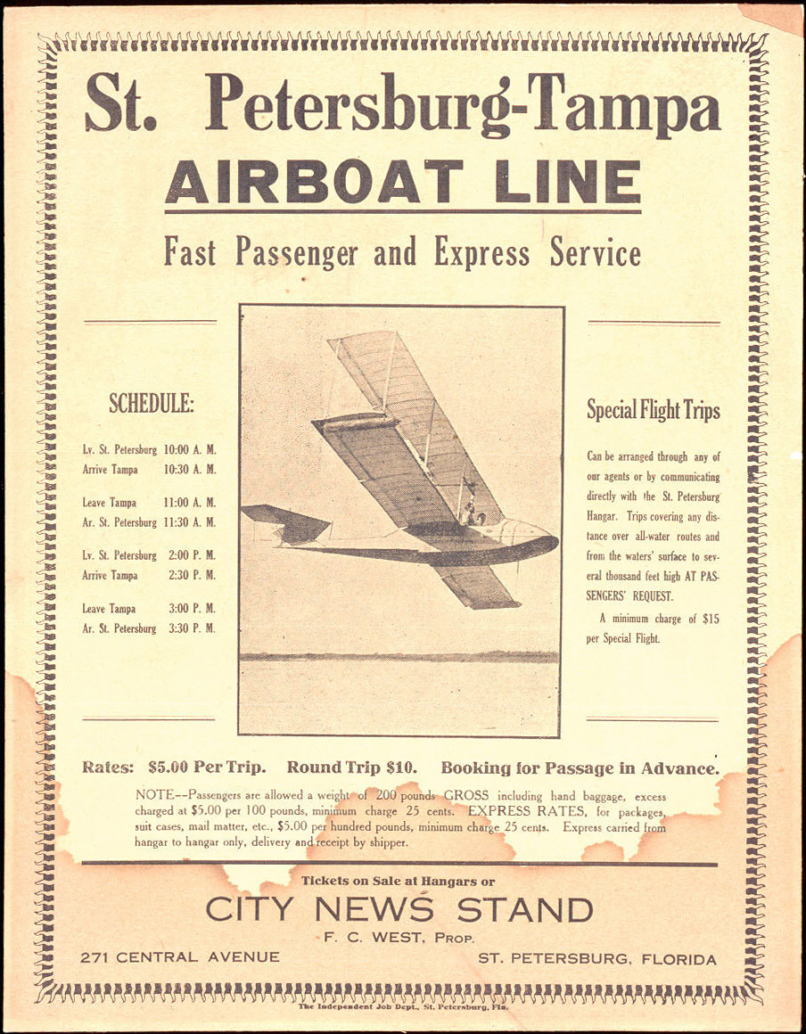 St. Petersburg-Tampa Airboat Line timetable. (Smithsonian Institution National Air and Space Museum)